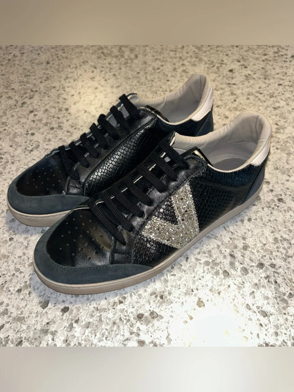 Victoria Berlin Black Silver Glitter Logo Sneakers Shoes size 40